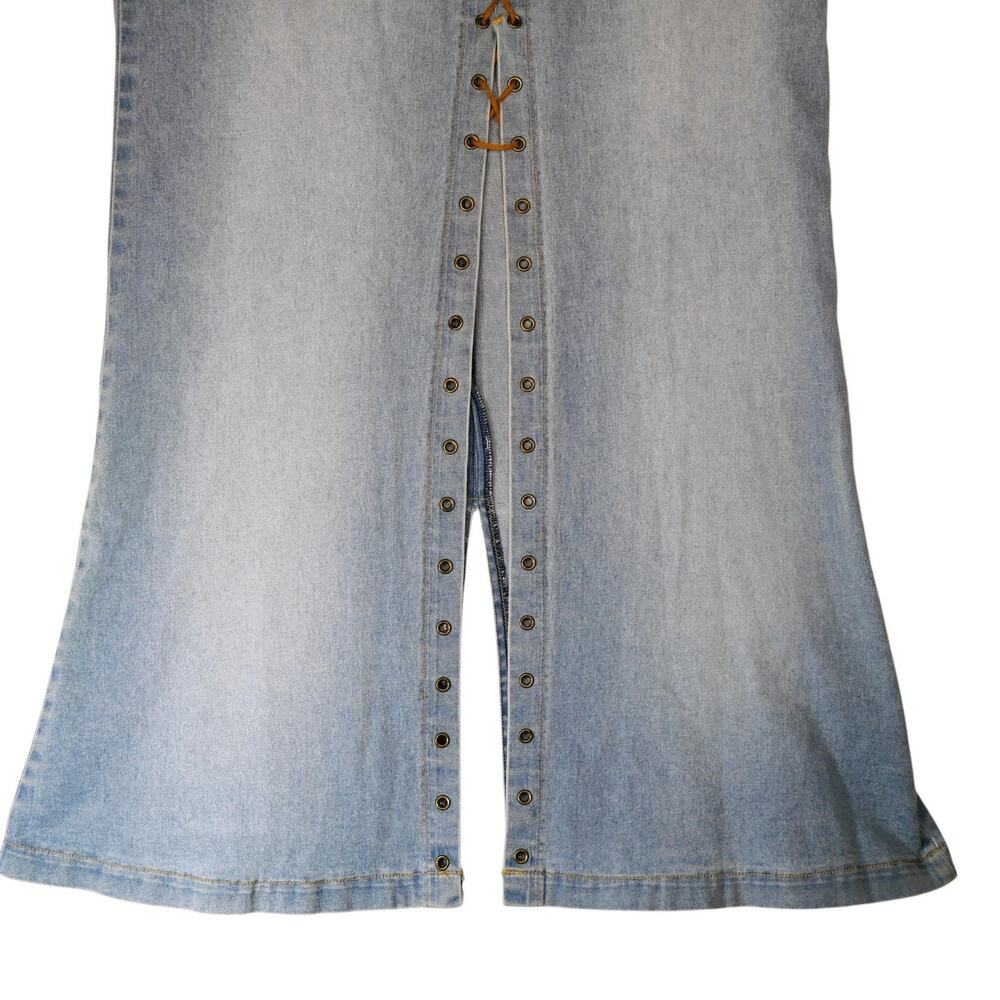 Vintage Jean Shout Skirt Womens M Blue Denim Lace Up Maxi Front Slit Boho Hippie - Picture 4 of 12